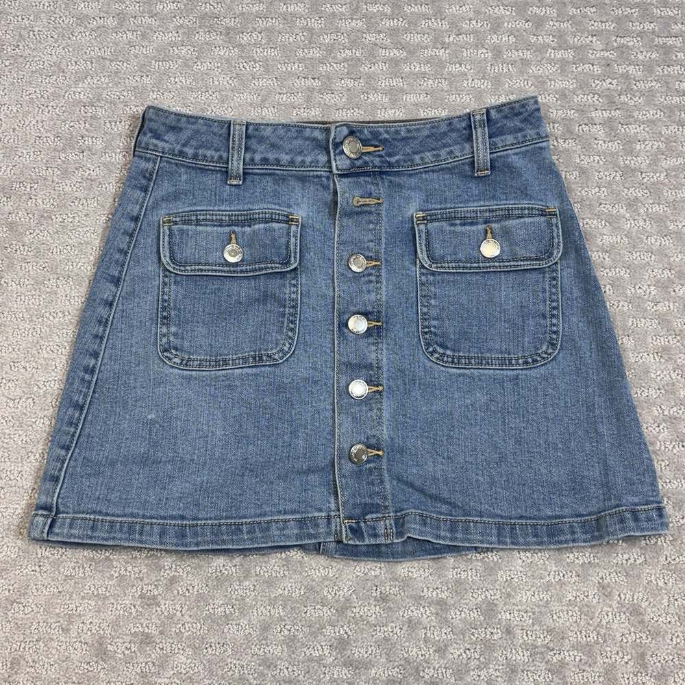 American Eagle Skirt Womens Sz 2  Stretch‎ Hi Rise A Line Denim Button Up